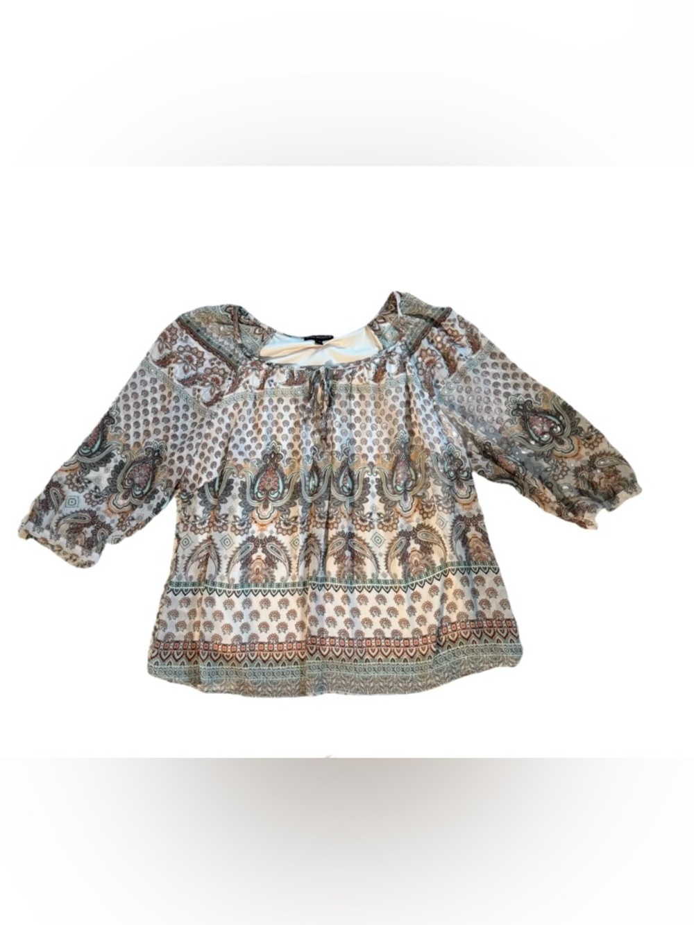 Sara Michelle Paisley Peasant Blouse in Cream & Brown